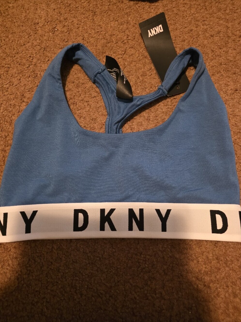 NWT-DKNY  Blue Sports Bra with Logo Band - Picture 3 of 16